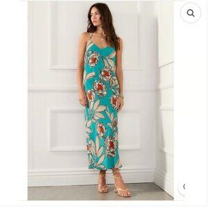 Fifteen Twenty Teal Floral Halter Maxi Dress - New - Medium